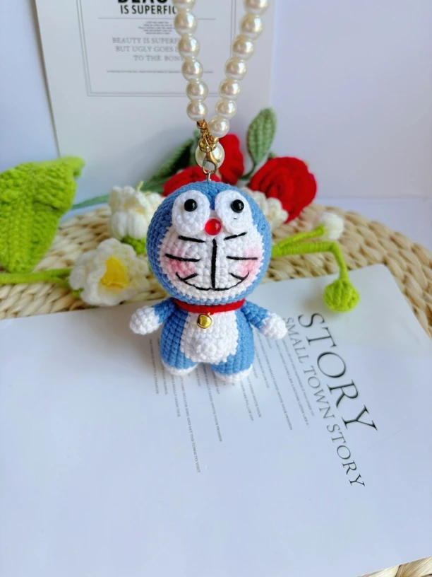 纯手工钩织叮当猫玩偶挂件成品