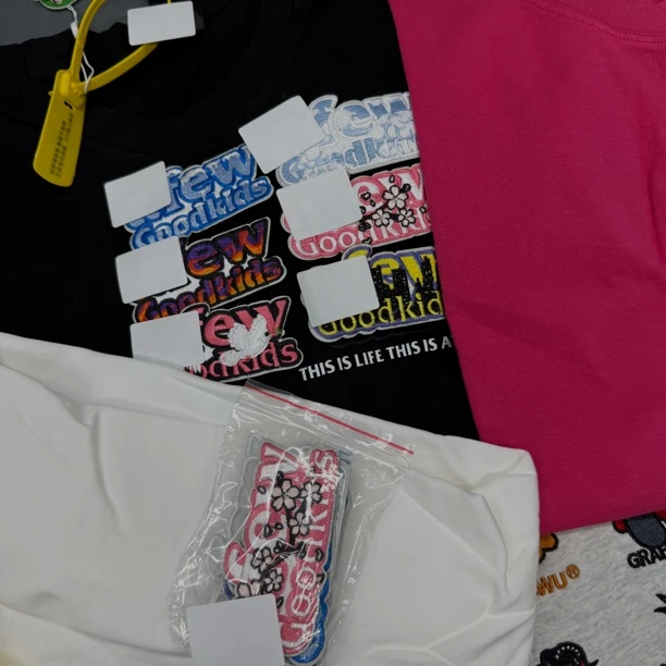 都市霓虹魔术贴短袖T恤男女国潮五分袖夏季休闲美式体恤