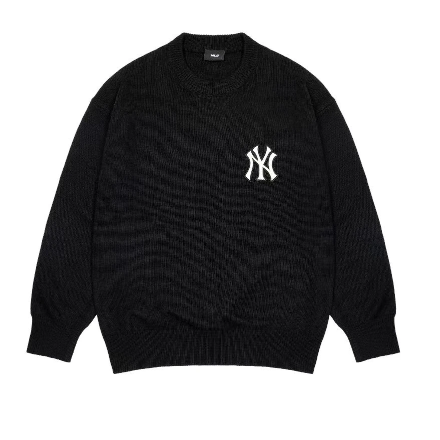 MLB 大LOGO圆领休闲宽松男女情侣同款针织套衫卫衣毛衣 S10