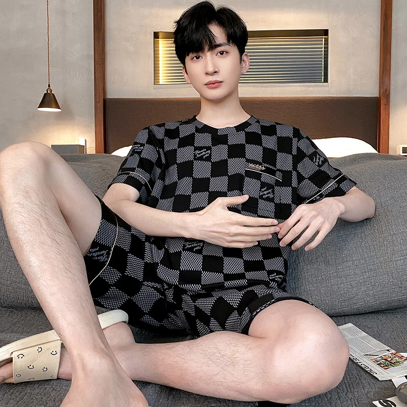 新款大码男士睡衣男春秋季圆领短袖夏季可外出秋季宽松家居服