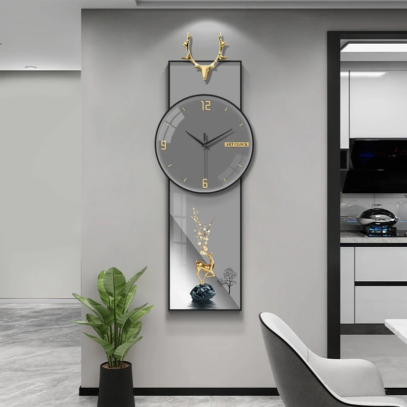 新款麋鹿装饰画钟表挂钟客厅创意艺术餐厅表挂画静音时钟轻奢玄关