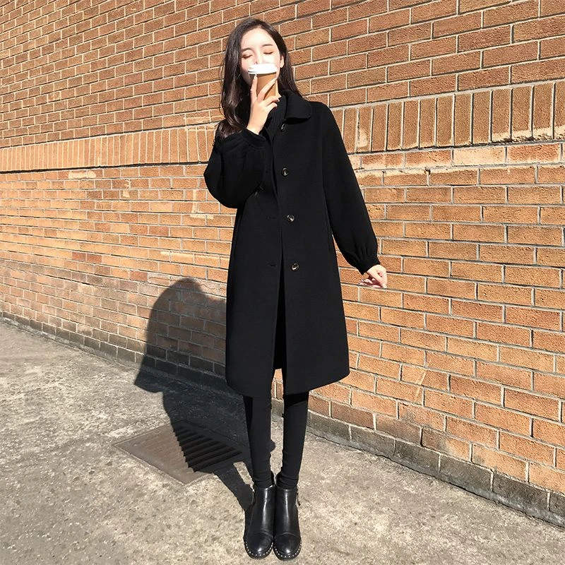 加厚毛呢大衣女中长款2023年冬季韩版新款黑色呢子高级感毛呢外套