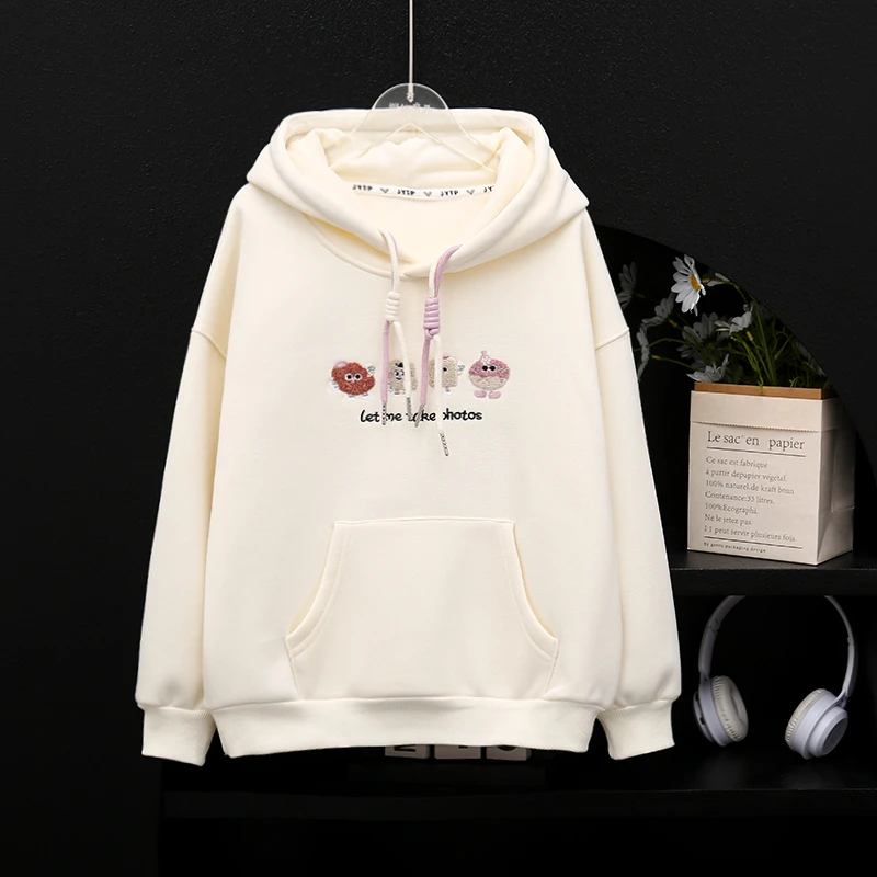 冬季新款加绒帽衫女大童中大童连帽上衣休闲宽松潮zb3747简约童品