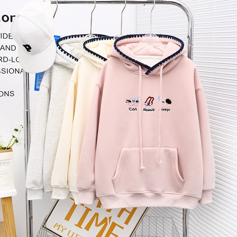 冬季新款加绒帽衫女大童中大童连帽上衣休闲宽松潮zb3878简约童品