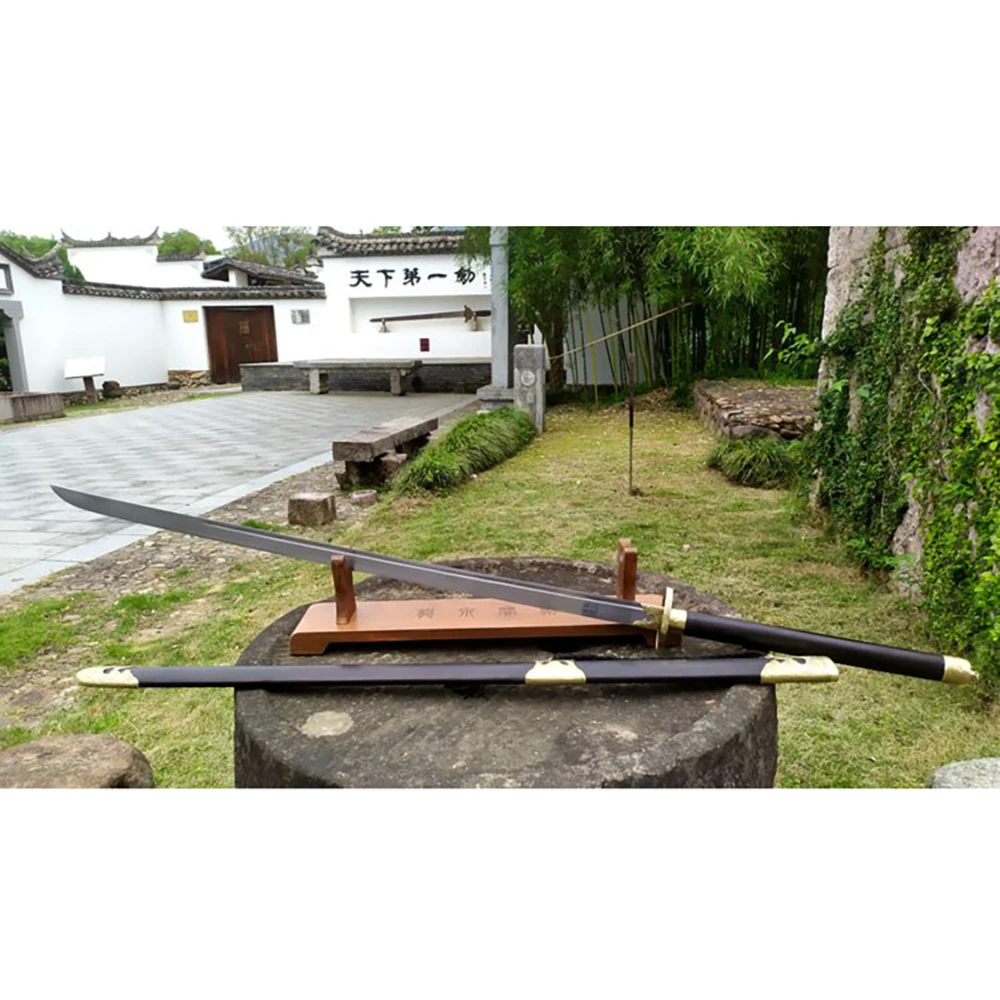 龙泉宝剑【破阵苗刀】百炼花纹钢酸枝木未开刃古法手工锻造