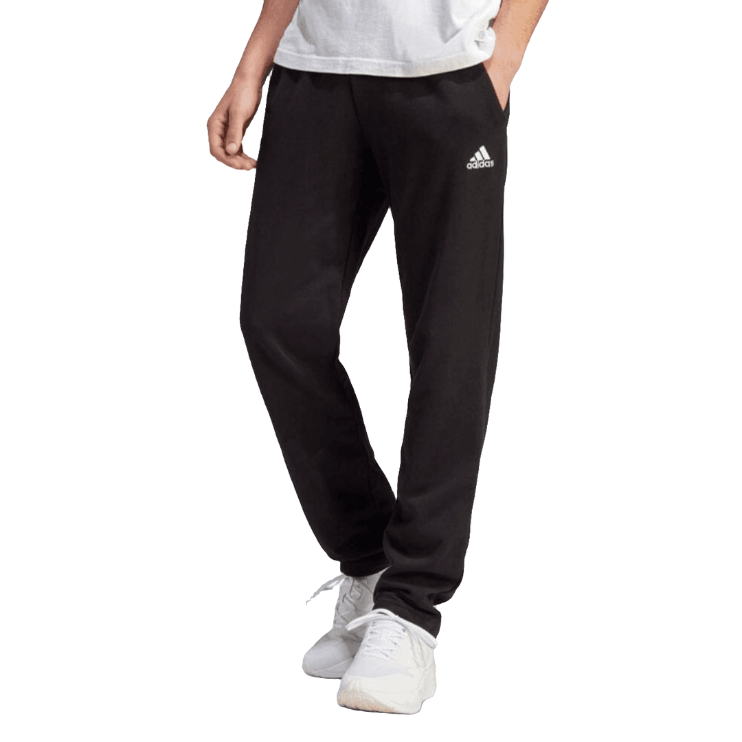 adidas/阿迪达斯黑色纯色标识针织抽绳系带直筒休闲运动裤IC9425