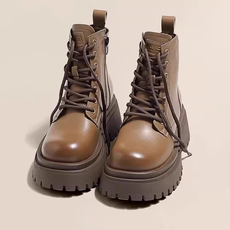 【万达撤柜】英伦马丁靴女2025秋冬新款加绒单靴厚底增高侧拉链短靴