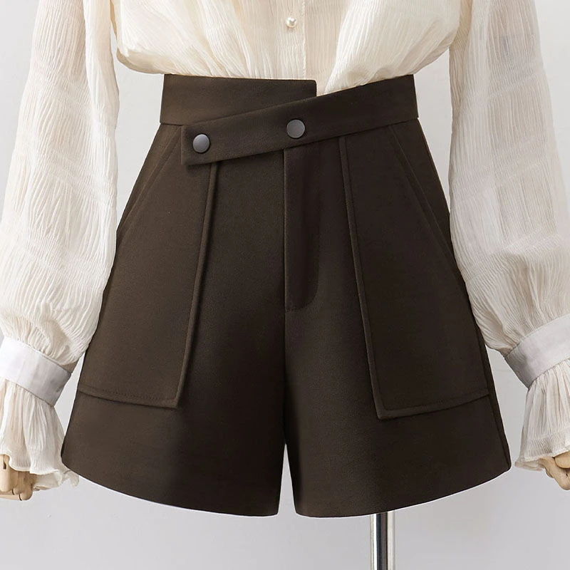 黑色毛呢五分短裤字靴裤阔腿裤美拉德冬季短裤外穿字胖打