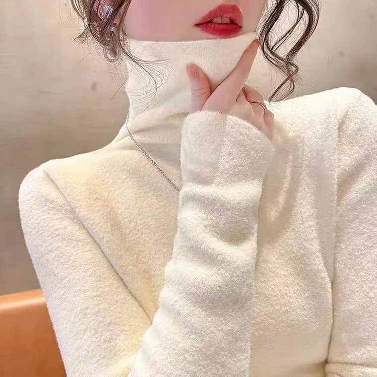 双面德绒一体加绒高领打底衫女秋冬自发热修身百搭上衣长袖恤女