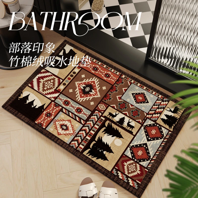 美式复古防滑地垫厕所卫生间浴室垫吸水速干耐脏雪尼尔加厚地毯