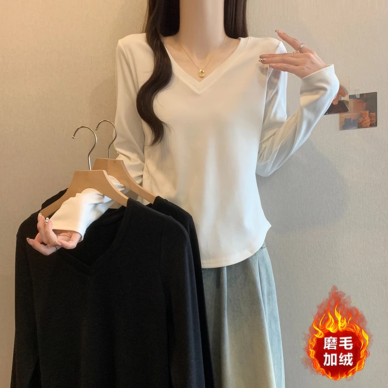 【小曹大码】秋冬新款内搭长袖打底衫加绒遮肚显瘦上衣-YY16025