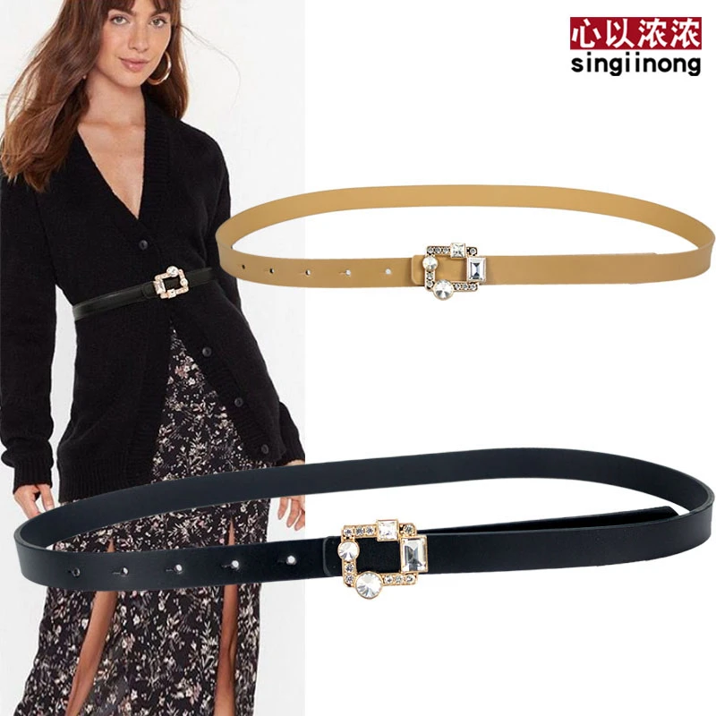 腰带女秋季PU皮带装饰时装连衣裙百搭水钻西裤带配裙子黑色百搭潮