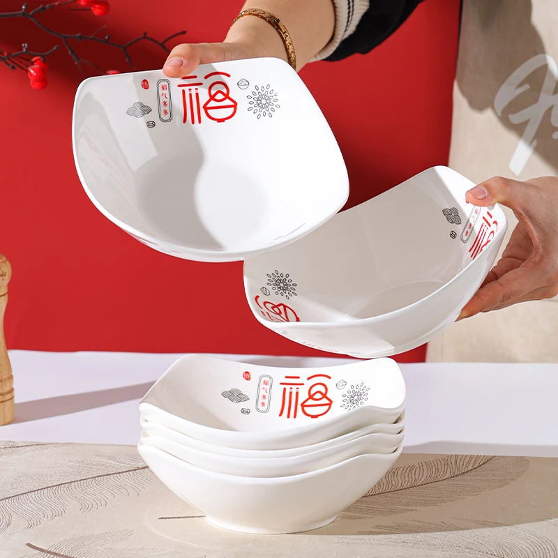 8英寸6只装四角盘创意菜盘简约2025年陶瓷网红凉菜汤碗碗盘盘子