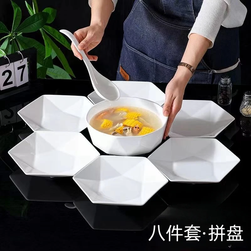 六角网红菱形钻石大拼盘北欧家用餐具2025年陶瓷耐高温盘子陶瓷