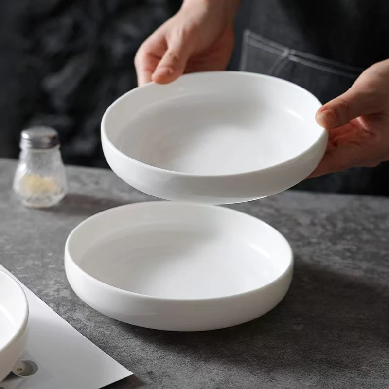 新款加厚6.5/7.5英寸深汤盘窝边盘陶瓷餐具水果盘四角8-10人