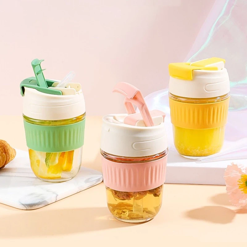 水杯玻璃杯女可爱吸管杯咖啡杯便携杯子ins风双饮杯随行杯牛奶杯