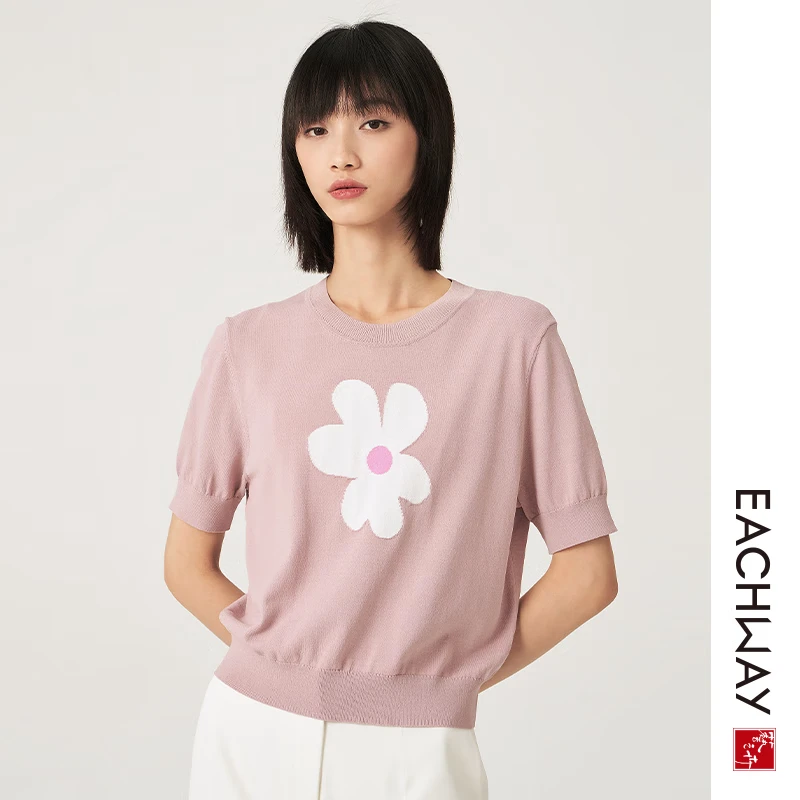 Eachway/艺之卉夏季春夏新款针织衫圆领短袖时尚百搭ET11M05682