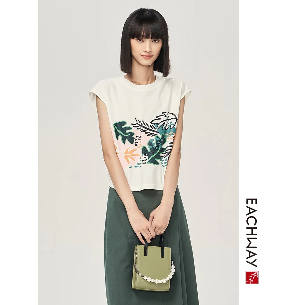 Eachway/艺之卉时尚新款T恤女短袖夏季女手绘涂鸦印花 ET21Z00983