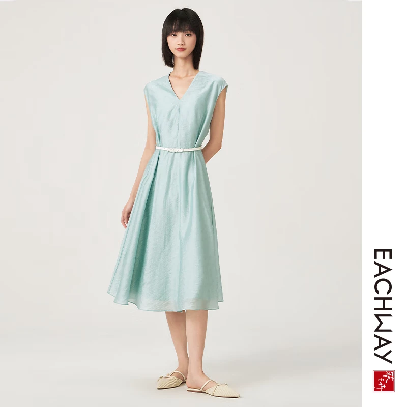 Eachway/艺之卉显瘦新款连衣裙夏季文艺时尚短袖A字裙ET21L04060