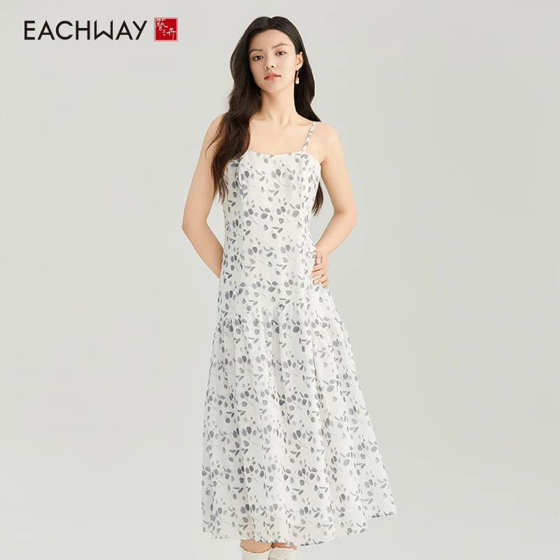 【醋纤+桑蚕丝】Eachway/艺之卉新款度假风印花连衣裙TMU11L0028