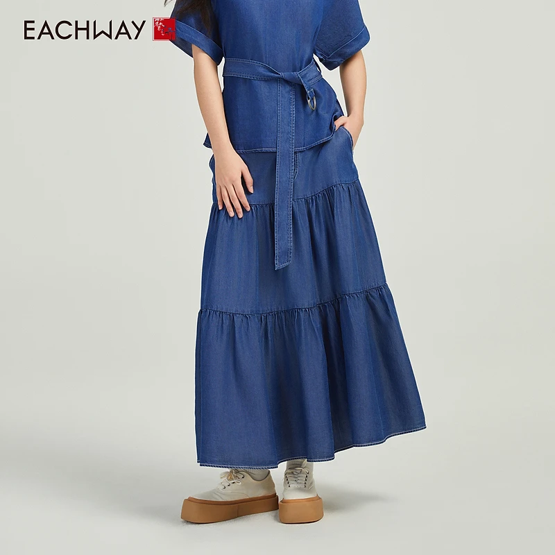 Eachway/艺之卉柔软透气仿牛仔文艺蛋糕裙显瘦半身裙EU11CA0093