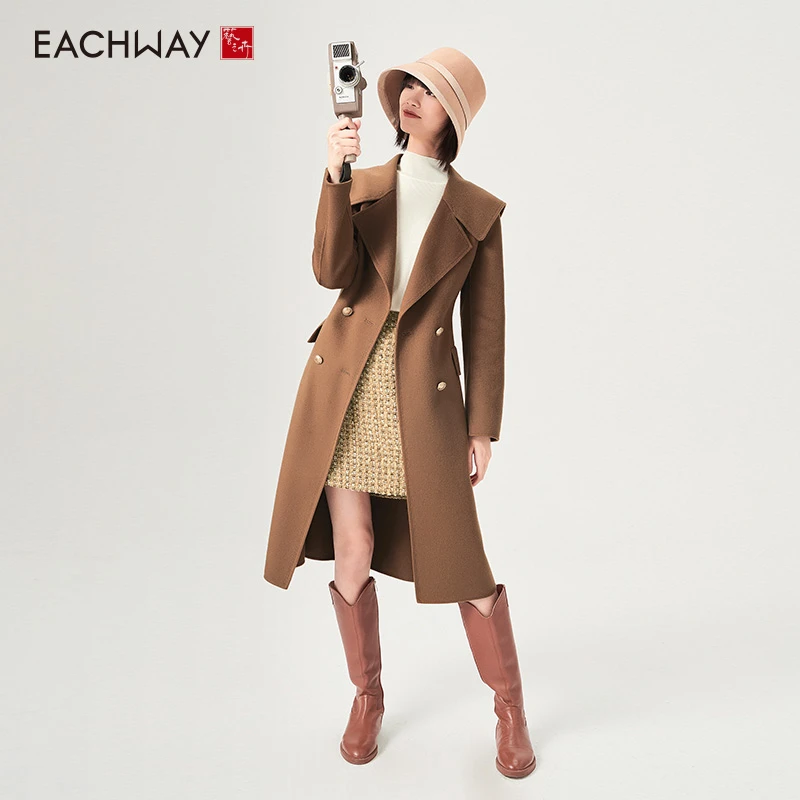 Eachway/艺之卉美拉德2色100%绵羊毛修身显瘦中长大衣ET41Y01334