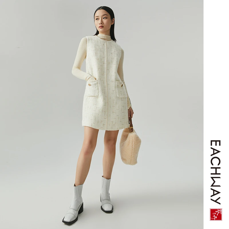 Eachway/艺之卉原创设计新品羊毛斜纹软呢小香风连衣裙ES41L04152