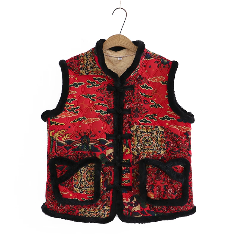 大码妈妈装民族风马甲宽松显瘦保暖遮肉显气质秋冬加厚提花