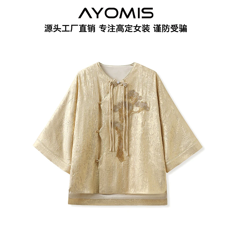 夏季新中式气质轻奢高级感重工刺绣薄款宽松时髦盘扣上衣女 M5097