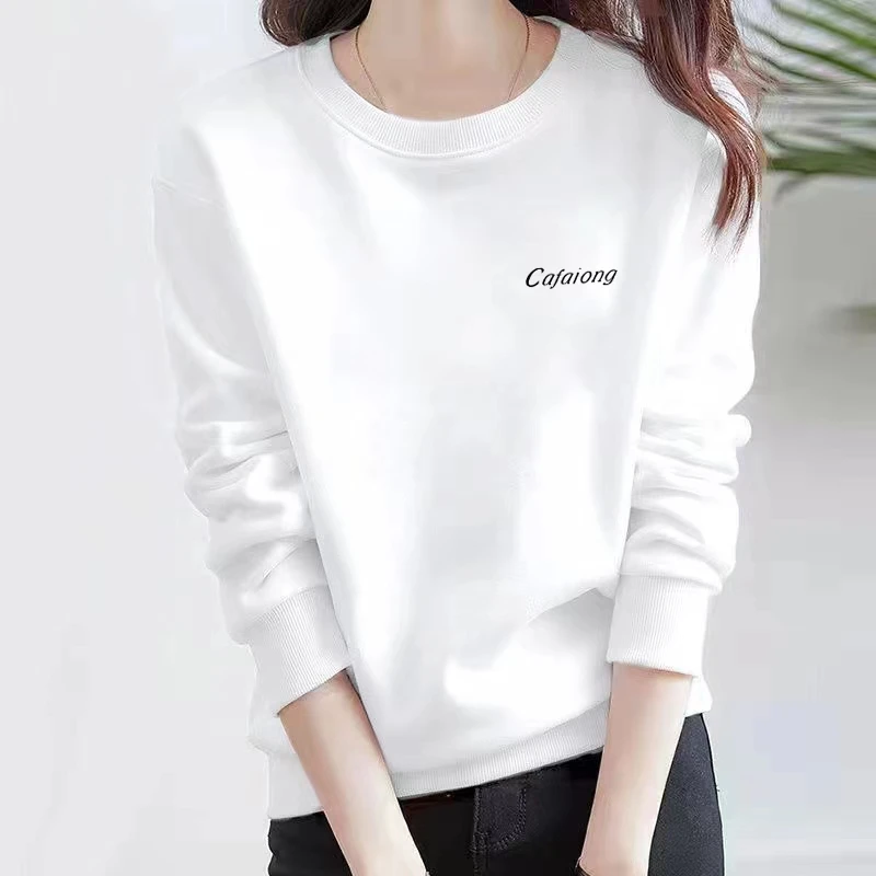 高端白色卫衣女2025春秋新款宽松显瘦圆领套头衫秋冬加绒长袖上衣