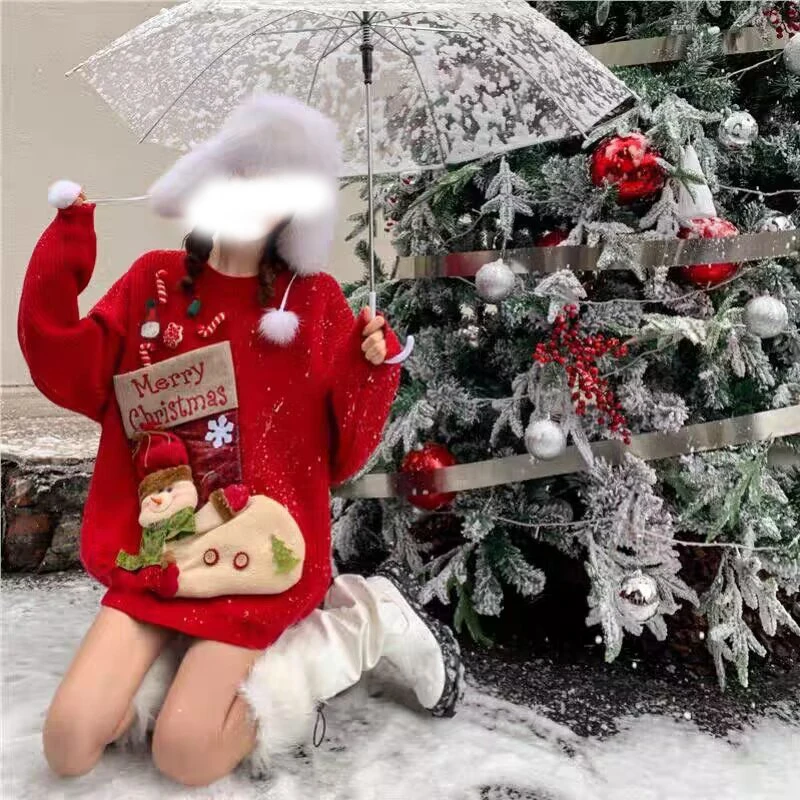 小个子毛衣女秋冬季2025穿搭百搭宽松洋气减龄圆领红色外穿针织衫