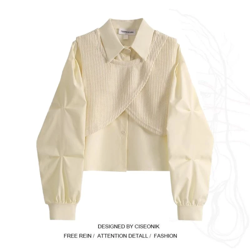 法式气质衬衫女2025秋季新款设计感减龄叠穿外搭不规则假两件上衣