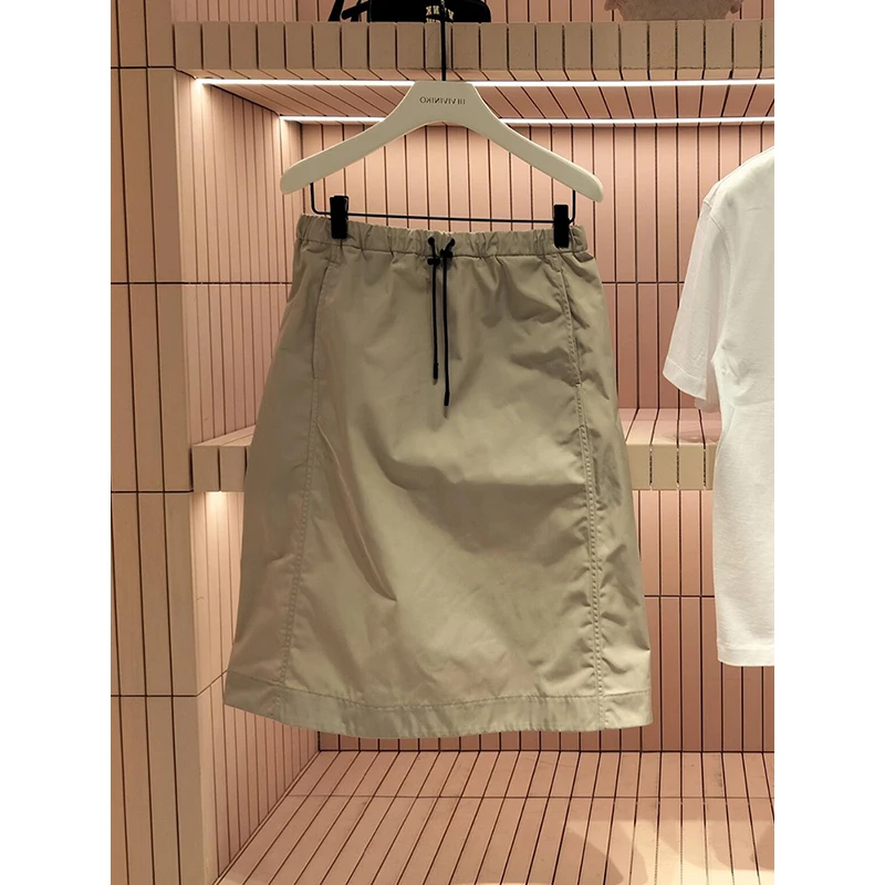 2025秋季新款小个子高腰显瘦a字裙设计感小众短款工装抽绳半身裙