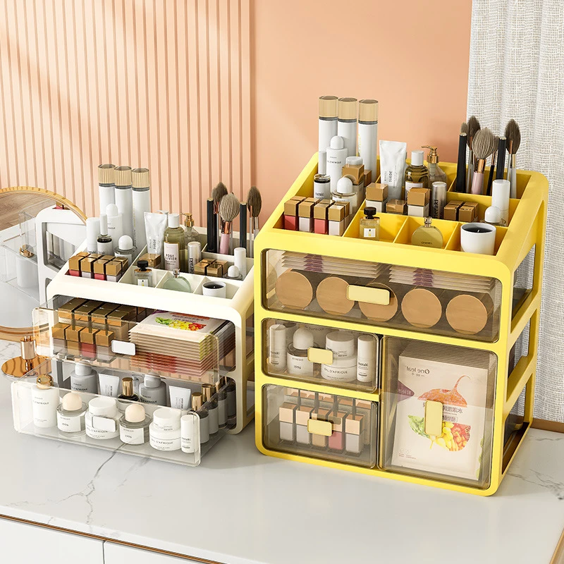 化妆品桌面收纳盒抽屉护肤品透明防尘置物架宿舍文具书本整理收纳
