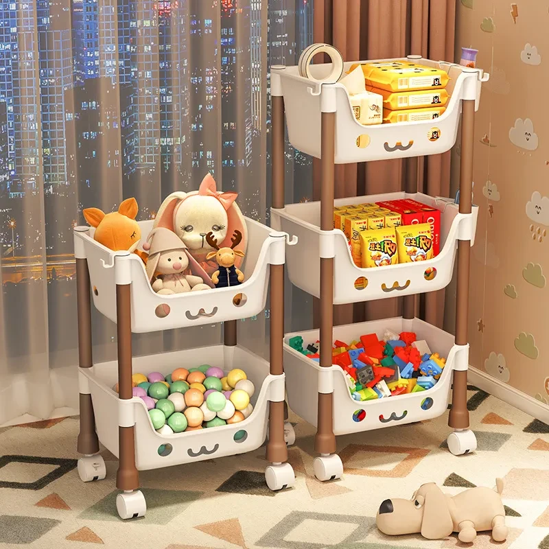 儿童玩具收纳架小推车零食置物架多层绘本书架家用可移动整理架子