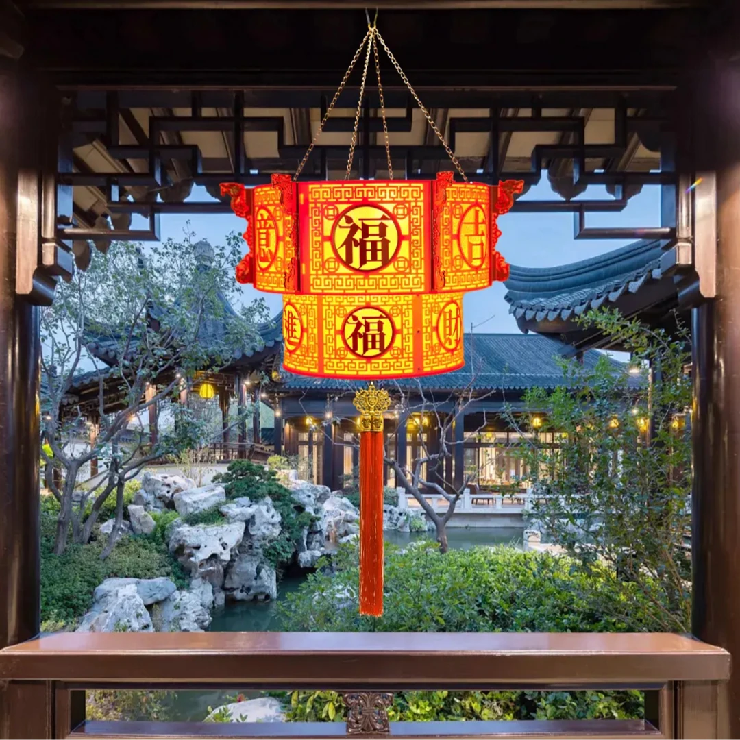 HH新年春节太阳能灯笼2025新款双层圆灯笼客厅别墅大门喜庆装饰