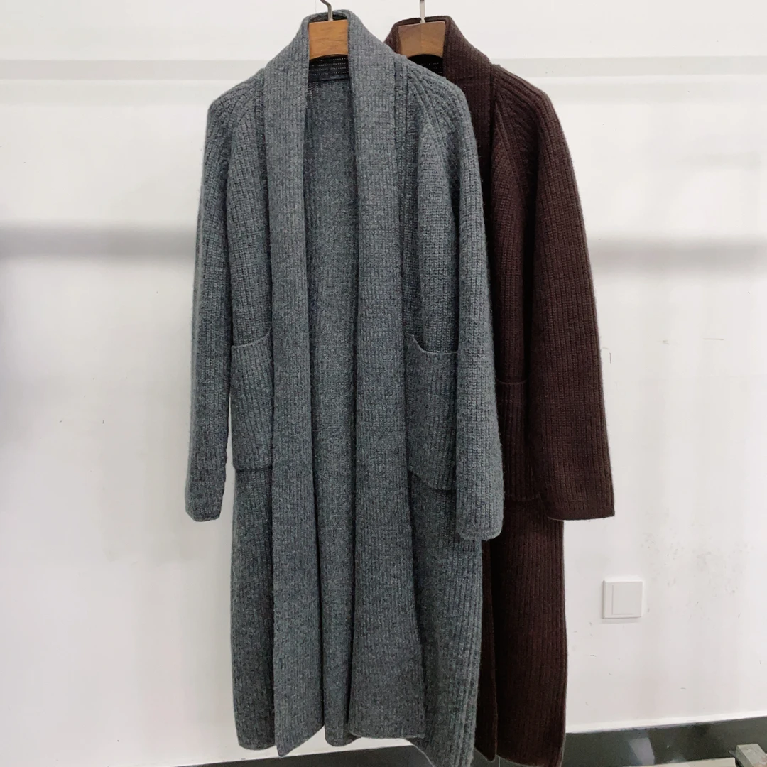 依家——84060中长款100%绵羊毛开衫女装秋冬显瘦宽松针织大衣