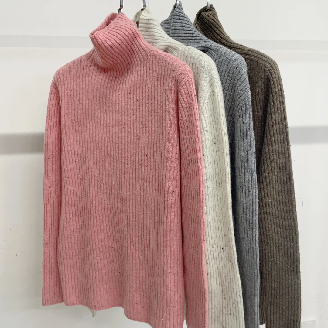 依家——24070【立领坑条点子纱】100%绵羊毛打底衫女士纯色针织毛衣