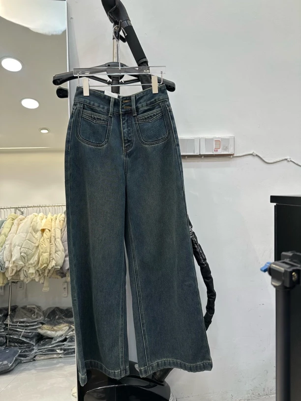 【XYJ】复古深色阔腿牛仔裤