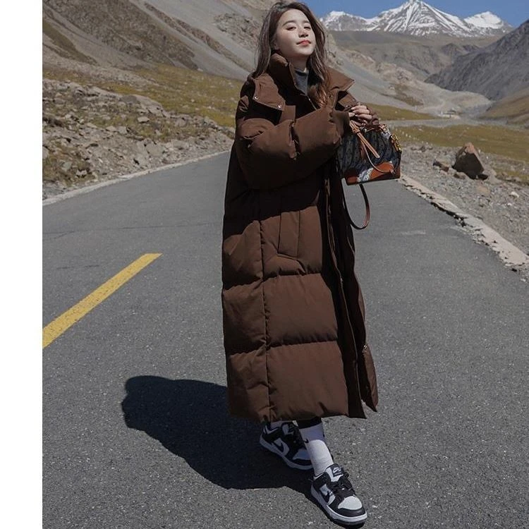 美拉德咖色爆款羽绒服女中长款情侣新款大码加厚韩系面包服棉袄