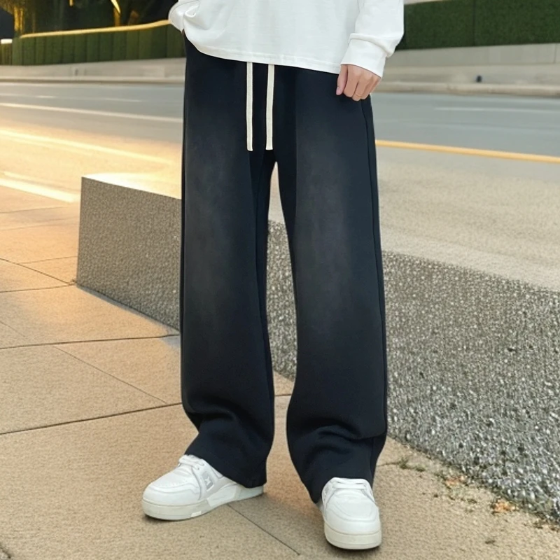 【秋冬新款】水洗设计休闲裤加绒加厚百搭直筒运动裤宽松垂感卫裤