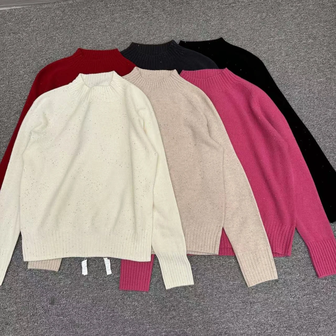 【周周家】R3007细闪濮院无缝一体秋冬季立领山羊绒套头纯色女士