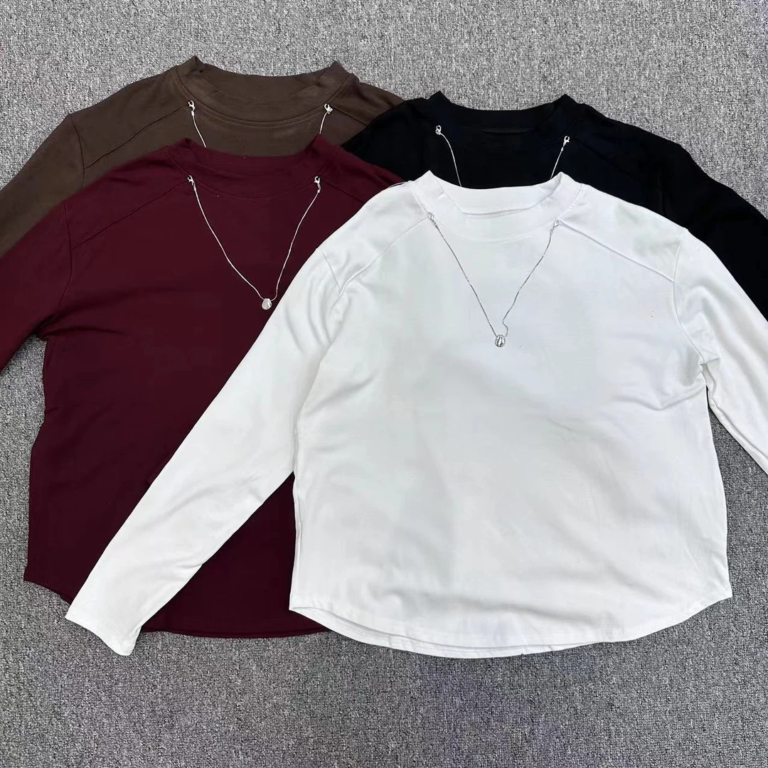 【周周家】M2848濮院秋冬季圆领套头纯色带项链款女士休闲时尚上衣