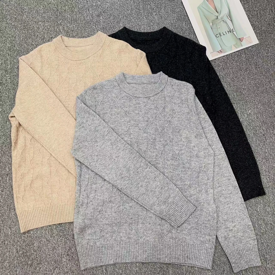 【周周家】R252羊绒圆领纯色套头菱形格秋冬厚男装上衣休闲宽松