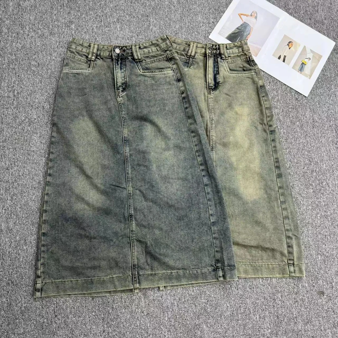 【周周家】Q2788濮院秋季桑蚕丝牛仔半裙女士简约街头风