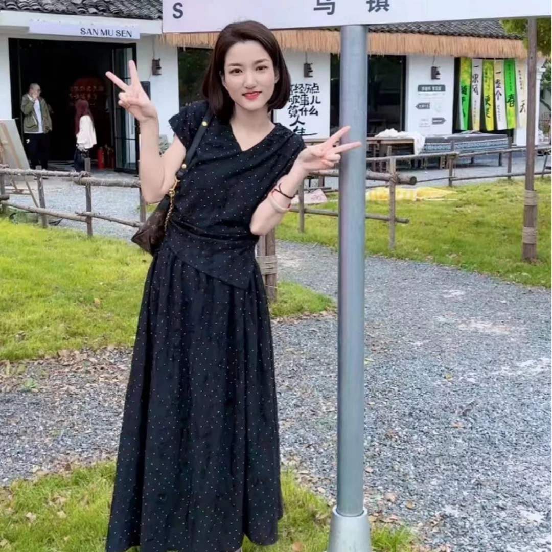 【周周家】Q1386濮院春夏季亚麻时尚套装烫钻短袖半裙显瘦女士