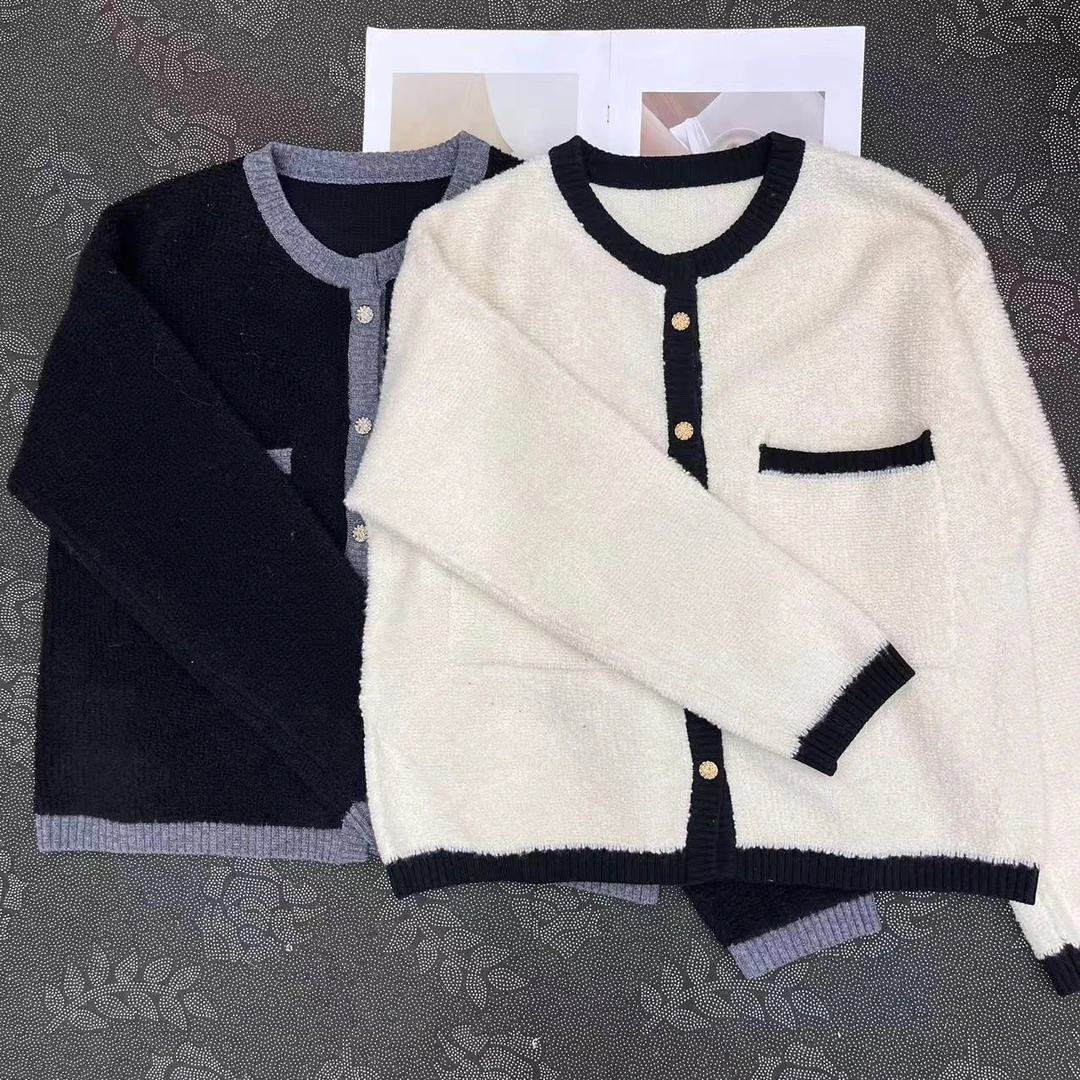 【周周家】R2741濮院秋季山羊绒圆领开衫小香风女士休闲时尚街头风