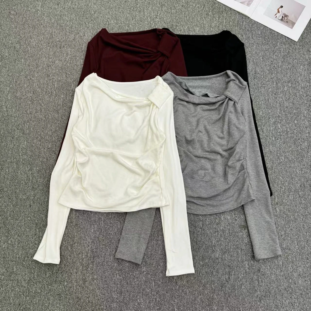 【周周家】M2834濮院秋季荡荡领套头纯色设计师款女士休闲时尚上衣