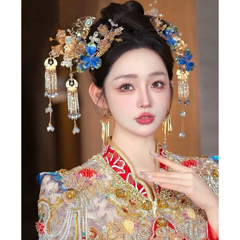 3356新款蓝色百搭秀禾步摇头饰