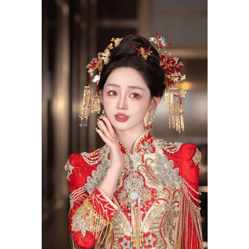 441红色步摇新娘秀禾头饰现货